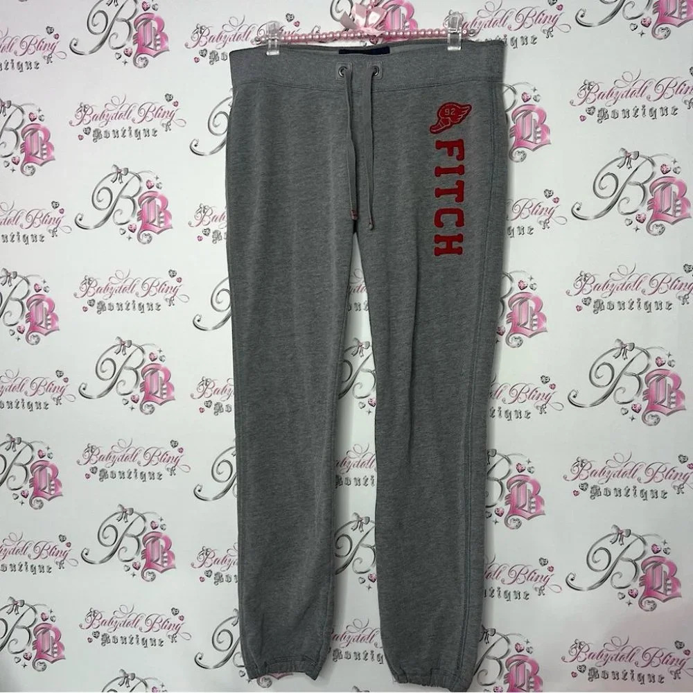Abercrombie & fitch jogger sweatpants grey with  red logo on leg vintage Y2K